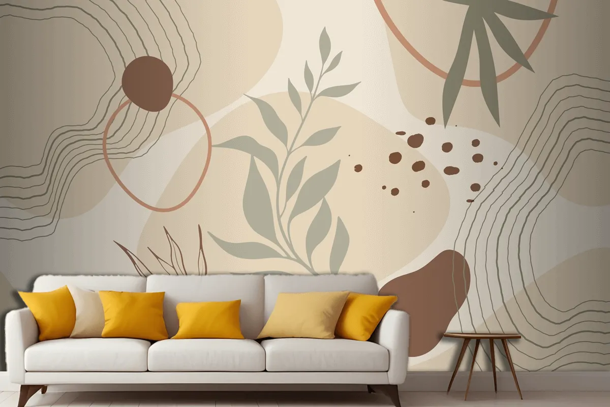 Hand Drawn Soft Earth Tones Living Room Wallpaper Mural