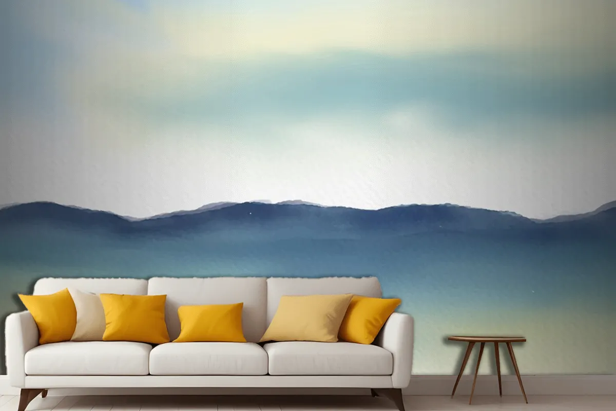 Hand Painted Minimal Watercolour Landscape Living Room Wallpaper Mural