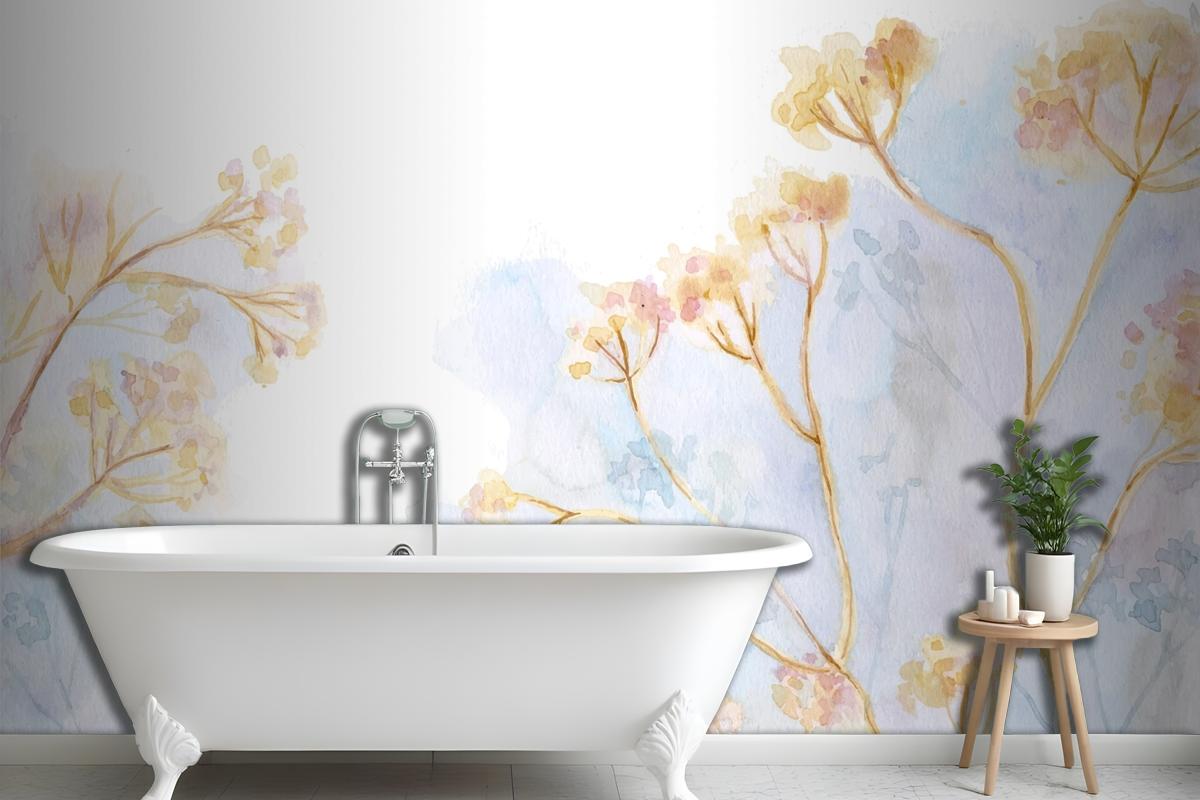 Hand Painted Watercolor Bathroom Wallpaper Mural