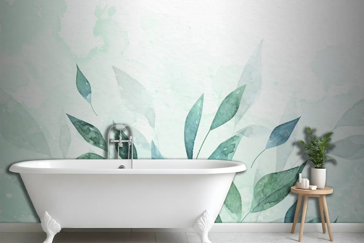 Hand Painted Watercolor Nature Background Bathroom Wallpaper Mural