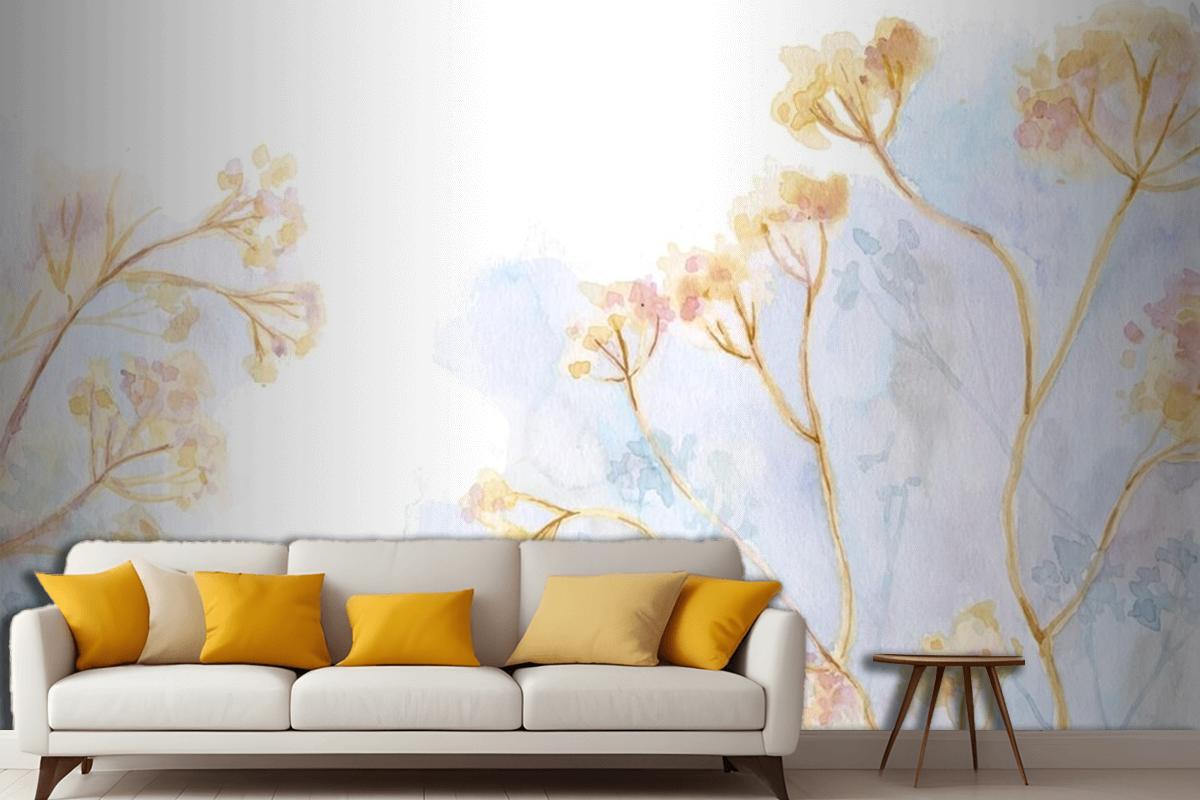 Hand Painted Watercolor Nature Background Living Room Wallpaper Mural