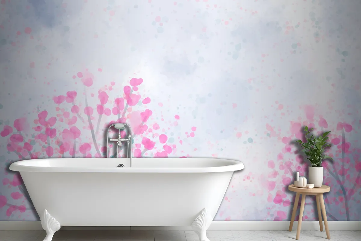 Hand Painted Watercolor Nature Bathroom Wallpaper Mural