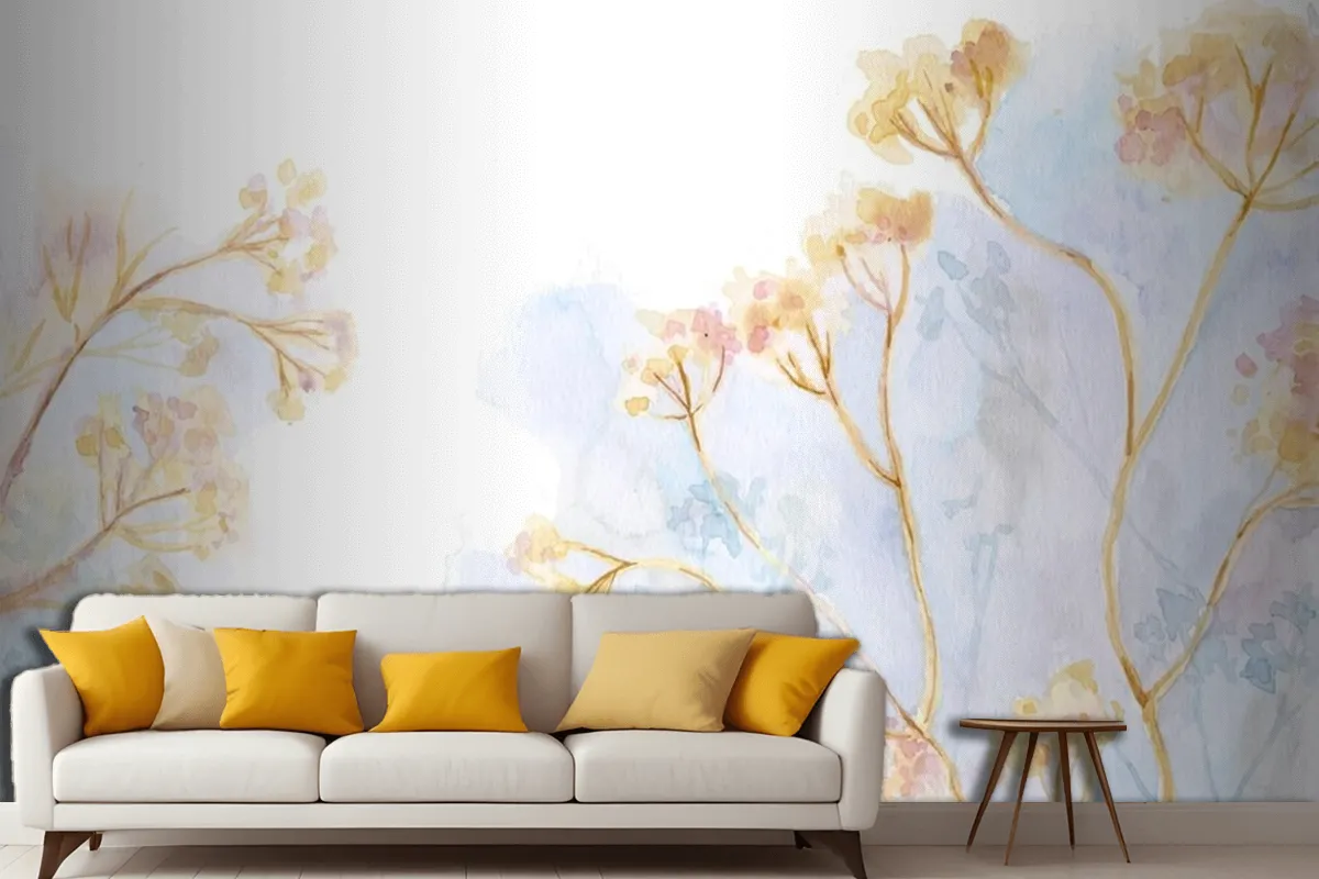 Hand Painted Watercolor Nature Living Room Wallpaper Mural