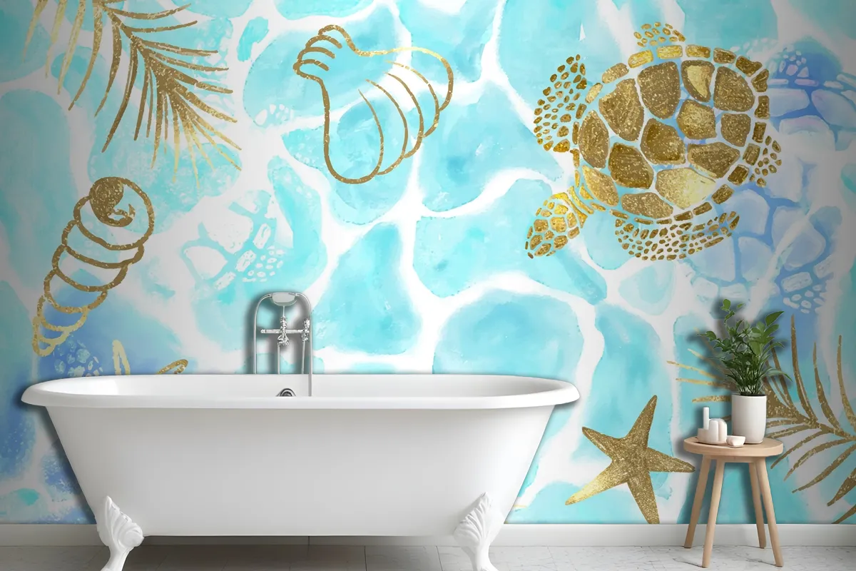 Hand Painted Watercolor Summer Background Bathroom Wallpaper Mural