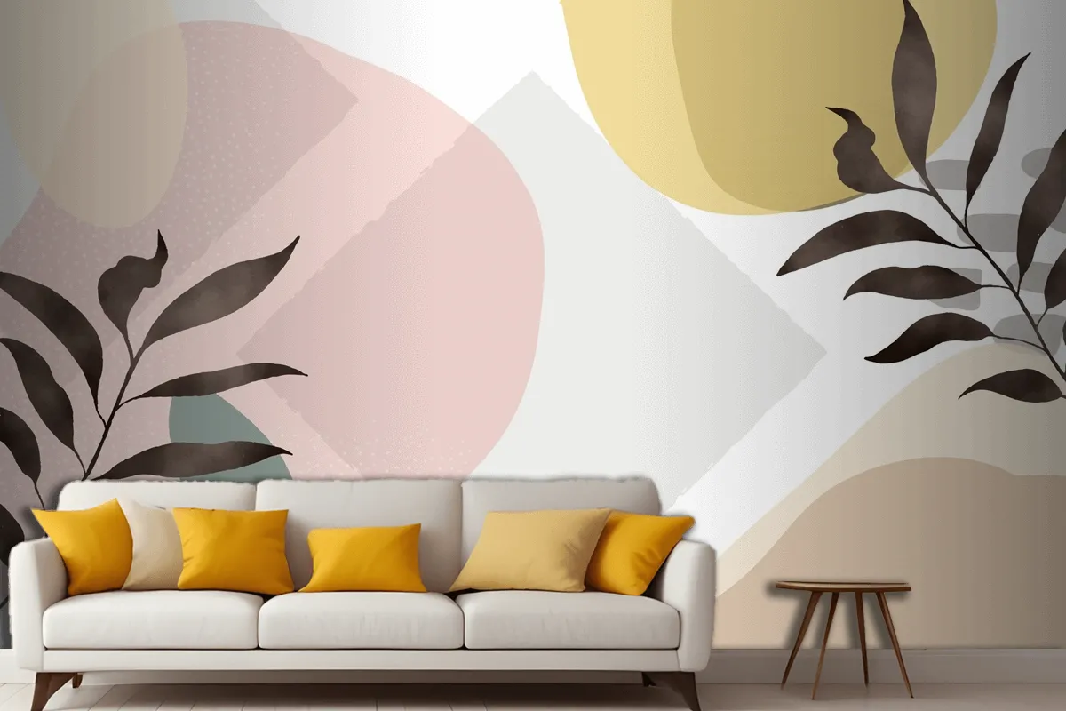 Minimal Hand Drawn Background With Plants Living Room Wallpaper Mural