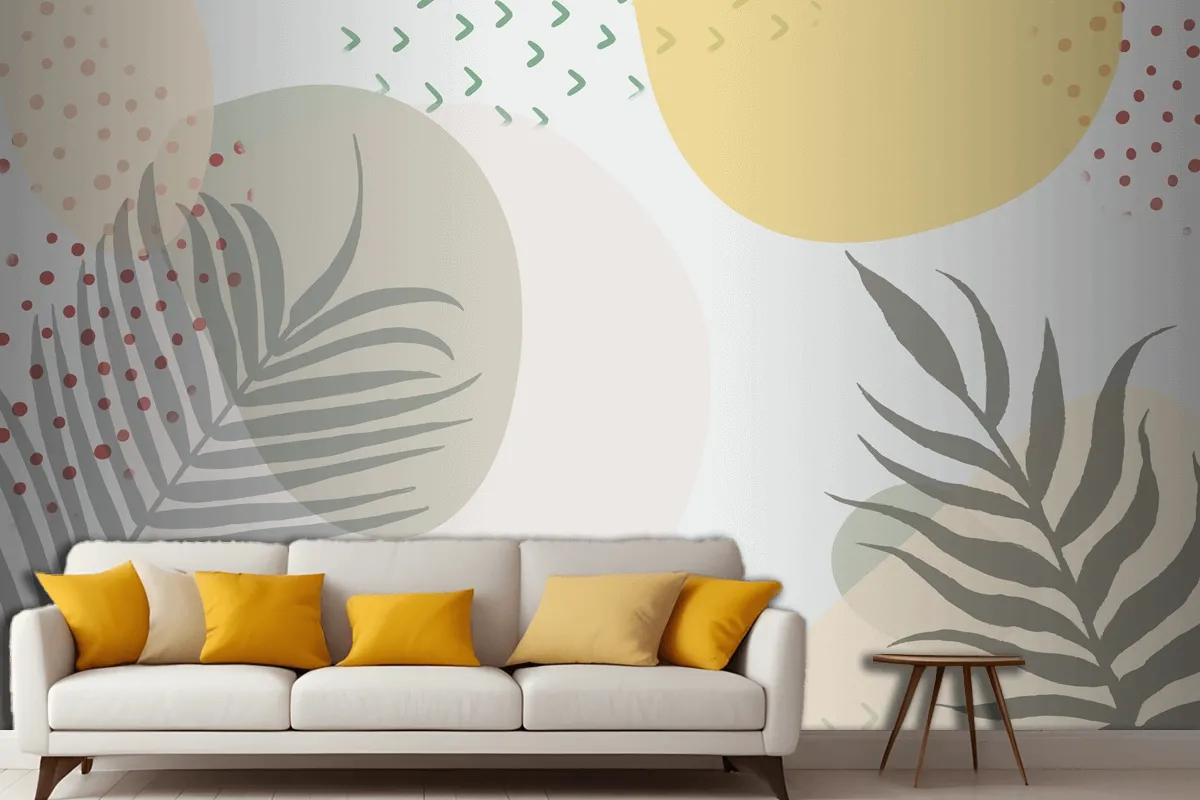 Minimalist Hand Drawn Background With Plants Living Room Wallpaper Mural