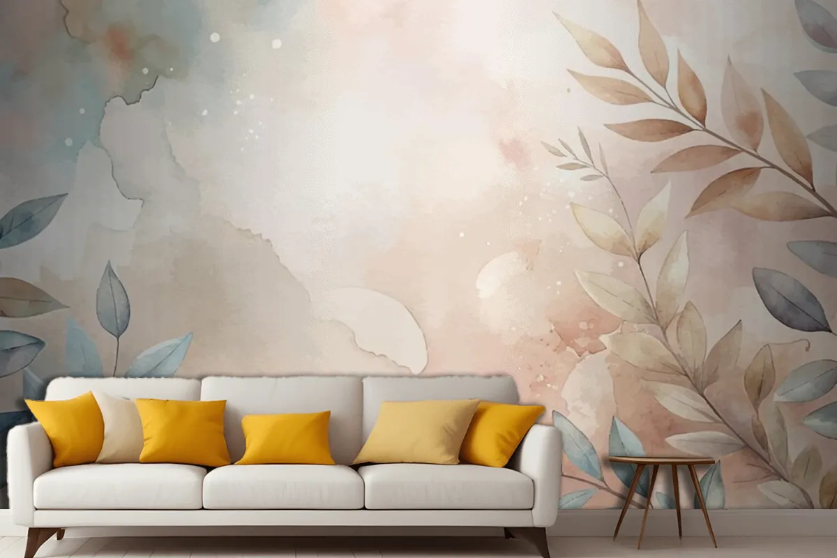 Minimalist Watercolor Branch Background Living Room Wallpaper Mural