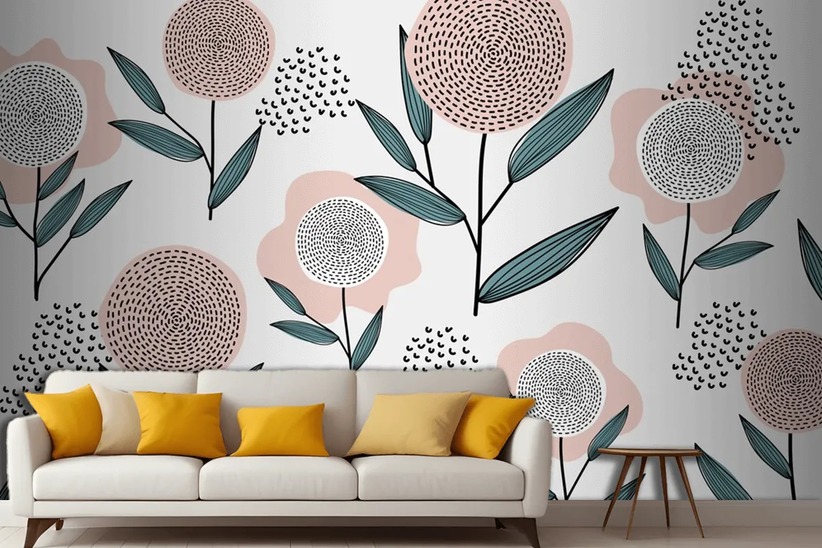 Retro Floral Pattern Living Room Wallpaper Mural