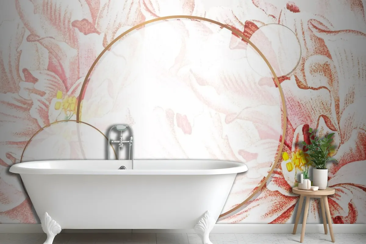 Round Floral Peony Frame Wallpaper Wallpaper Mural