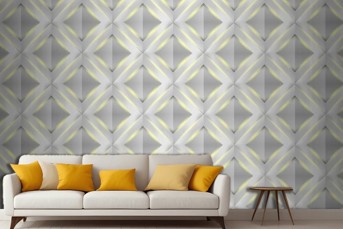 Shiny White 3D Geometric Polygon Triangle Pattern Living Room Wallpaper Mural