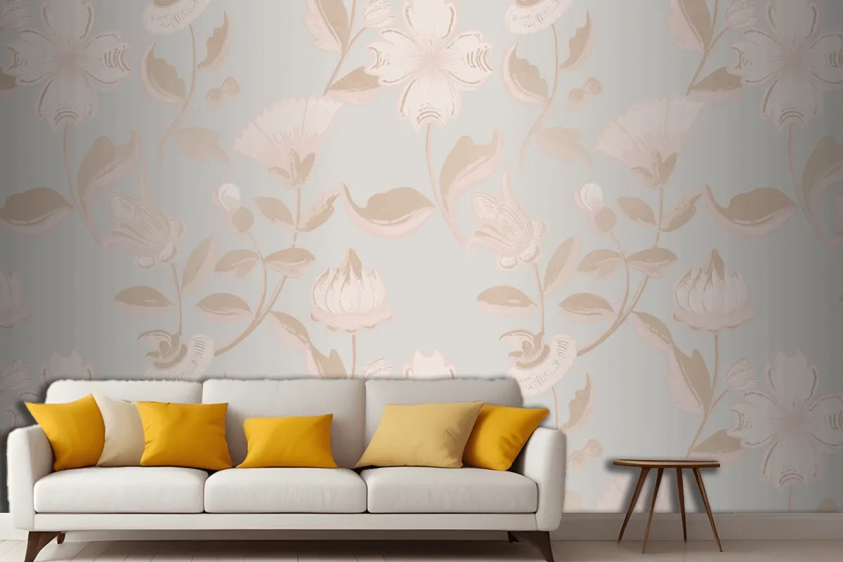 Vintage Neutral Floral Pattern  Wallpaper Mural