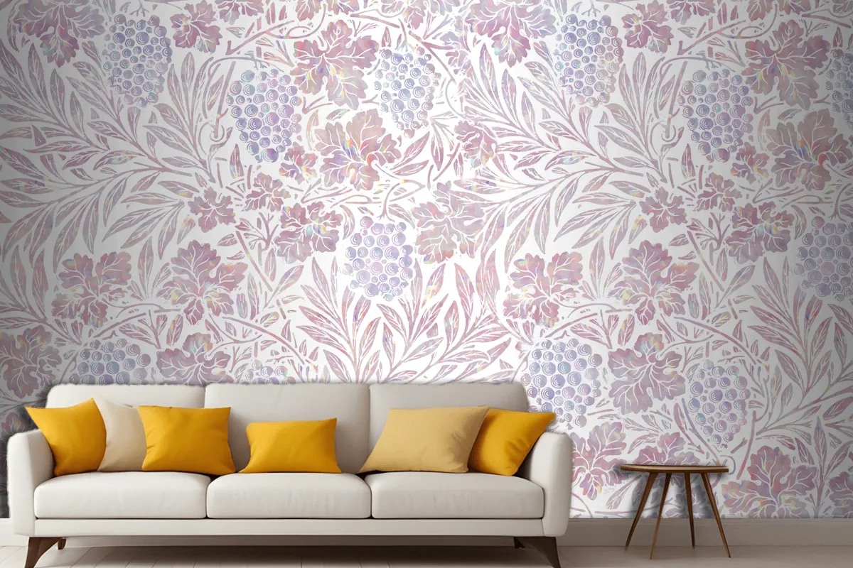 Vintage Pink Floral Holographic Remix Living Room Wallpaper Mural