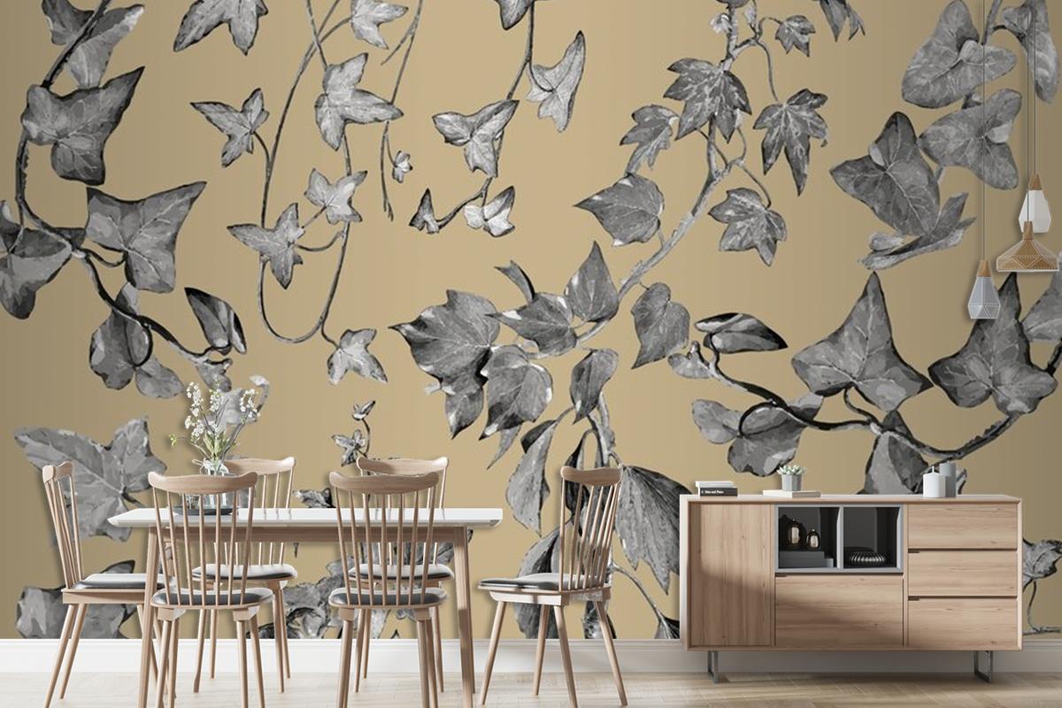 Vintage Plants And Leaves Living Room Wallpaper Mural