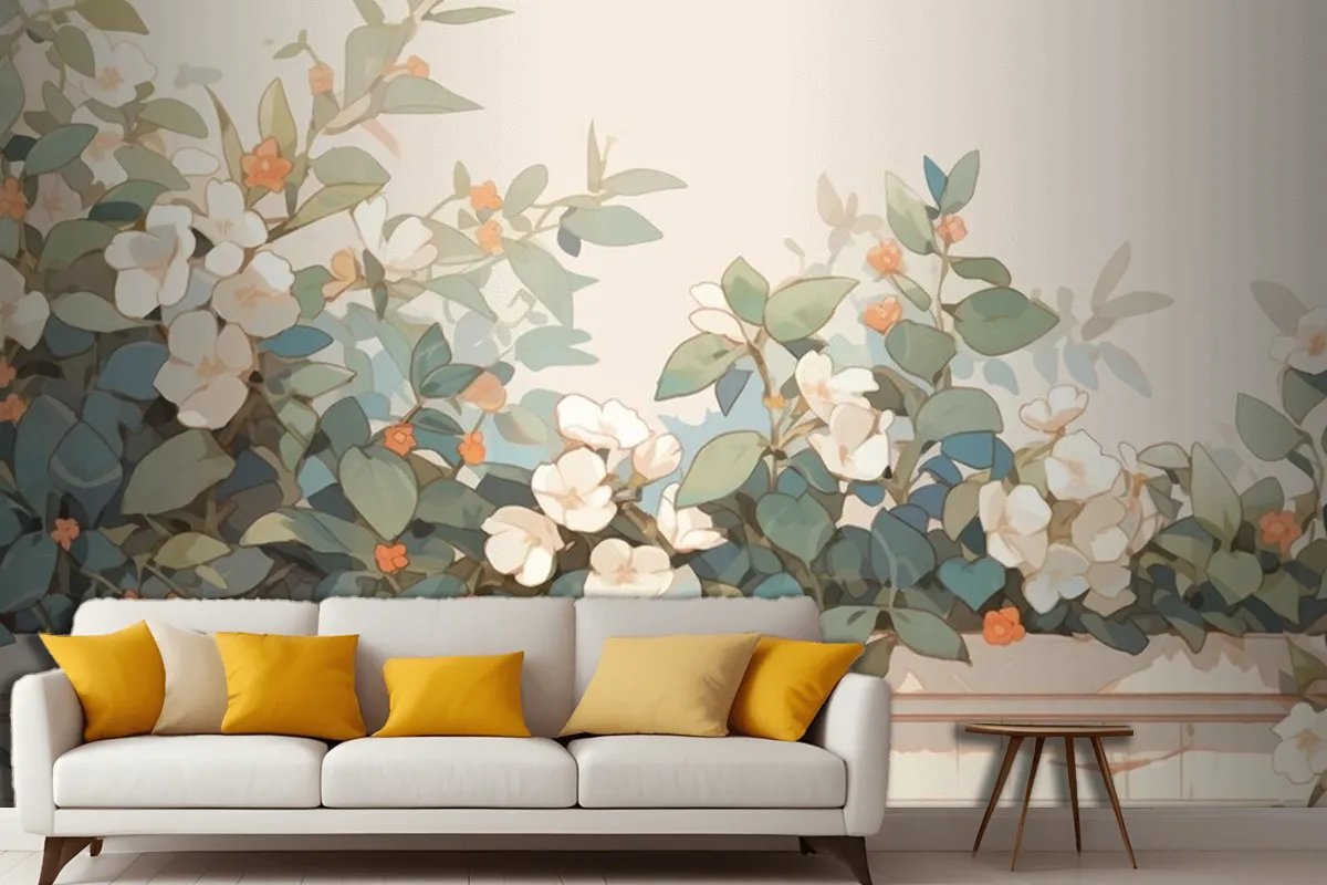 Watercolor Vintage Hoya Theme Complementary Colors Living Room Wallpaper Mural