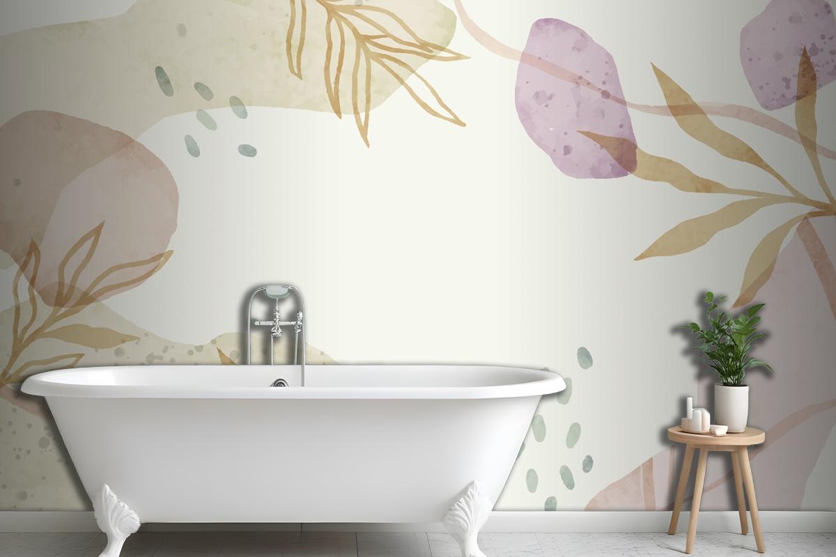 Watercolor Abstract Doodle Bathroom Wallpaper Mural