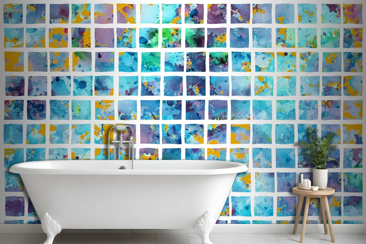 Watercolor Background In Mosaic Style Wallpaper Mural