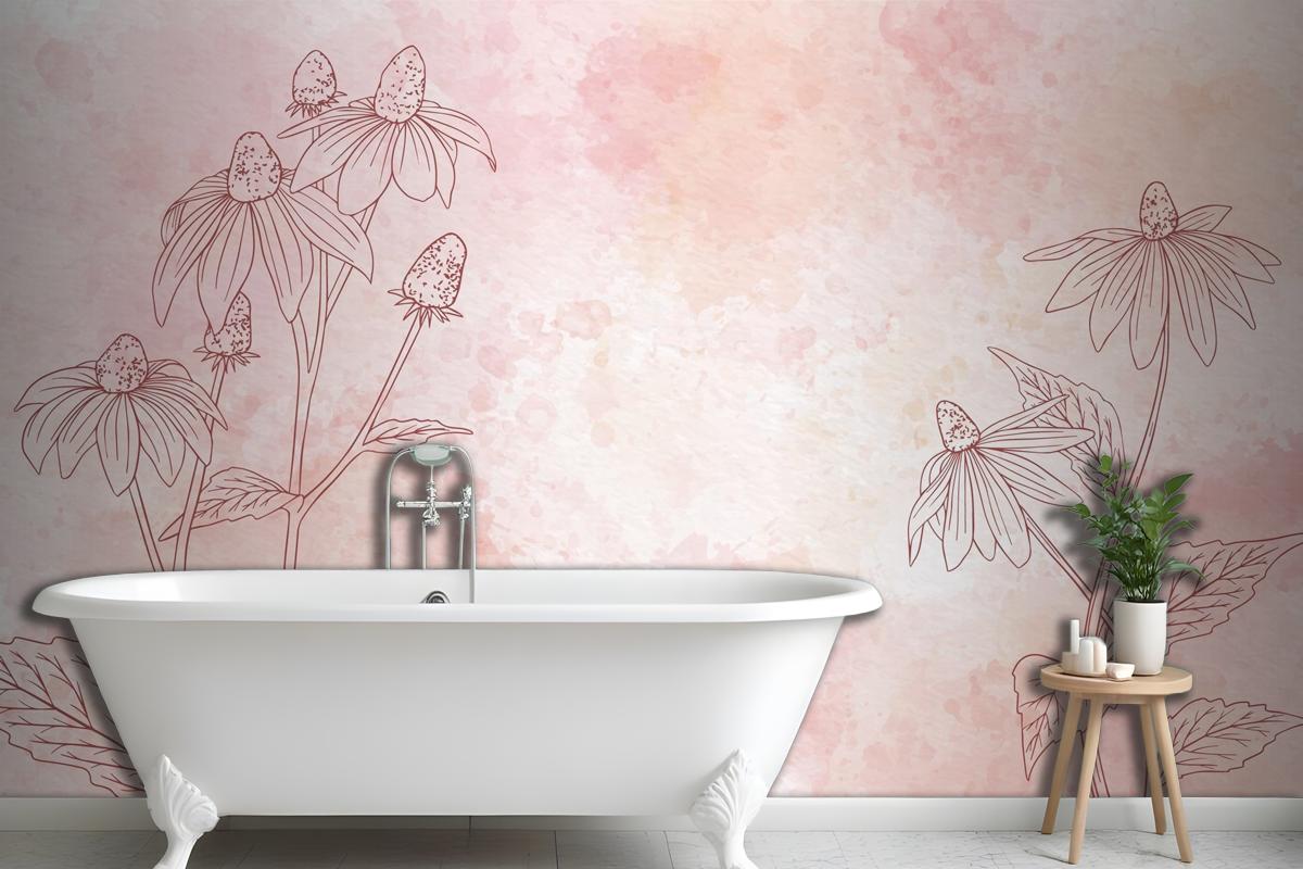 Watercolor Floral Background In Monochrome Wallpaper Mural