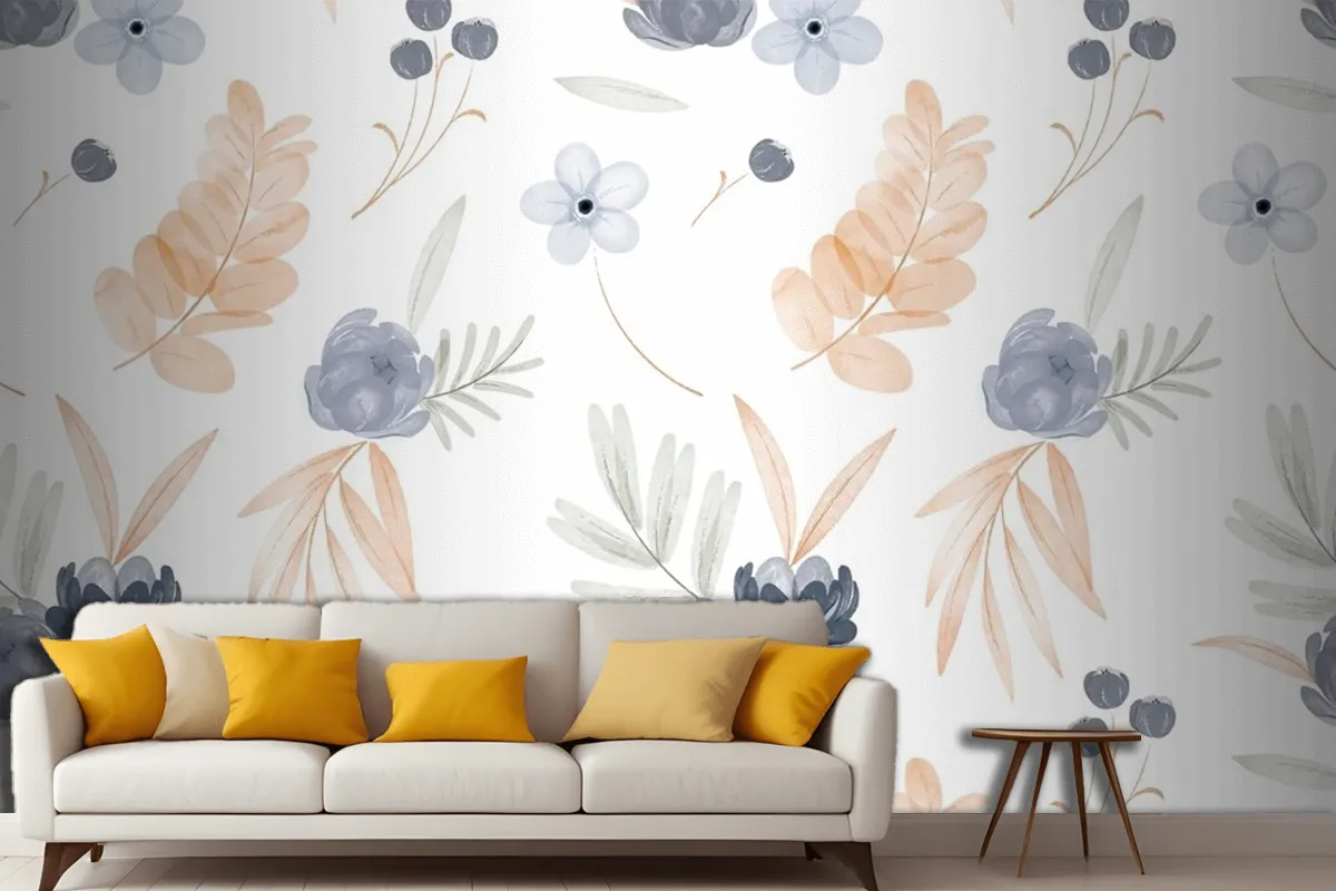 Watercolor Floral Pattern Living Room Wallpaper Mural