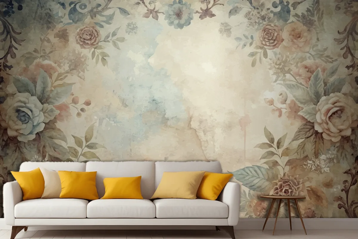 Watercolor Frame Background Of Flowers Wallpaper Mural