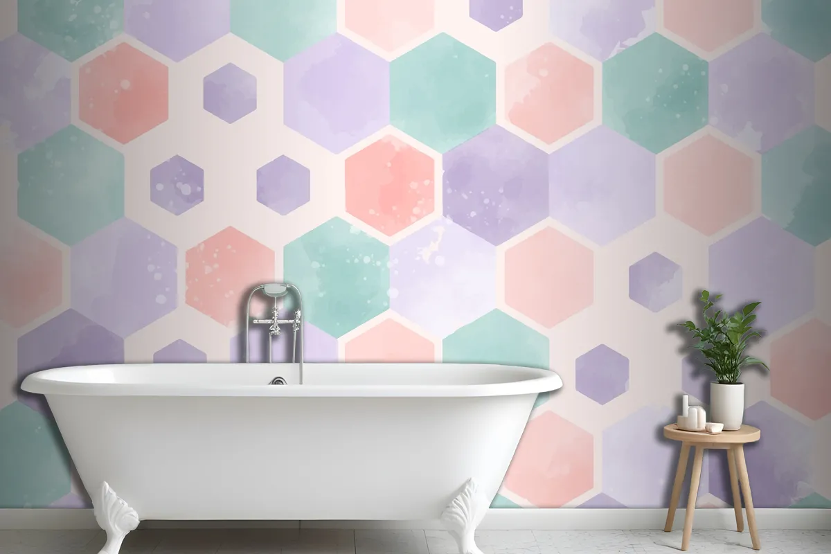 Watercolor Geometric Bathroom Wallpaper Mural