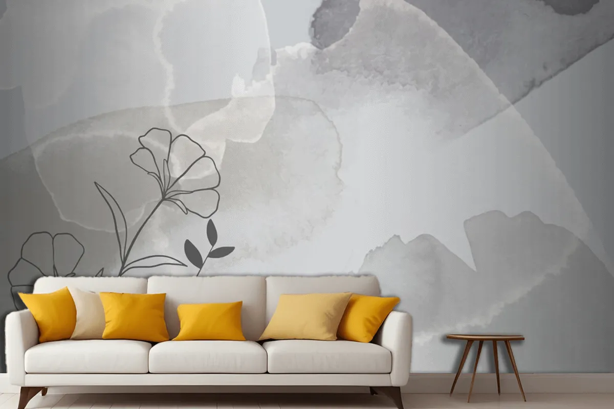 Watercolor Hand Drawn Background With Flowers Living Room Wallpaper