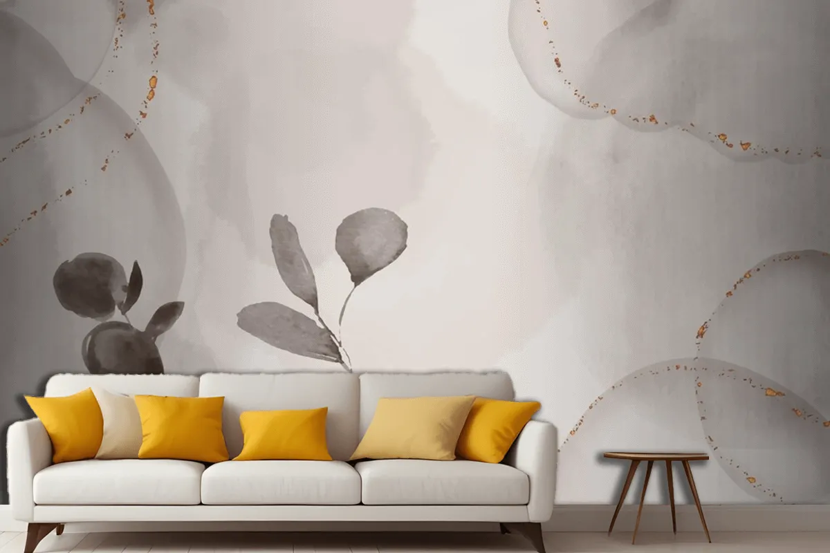 Watercolor Hand Drawn Background With Leaves Living Room Wallpaper Mural