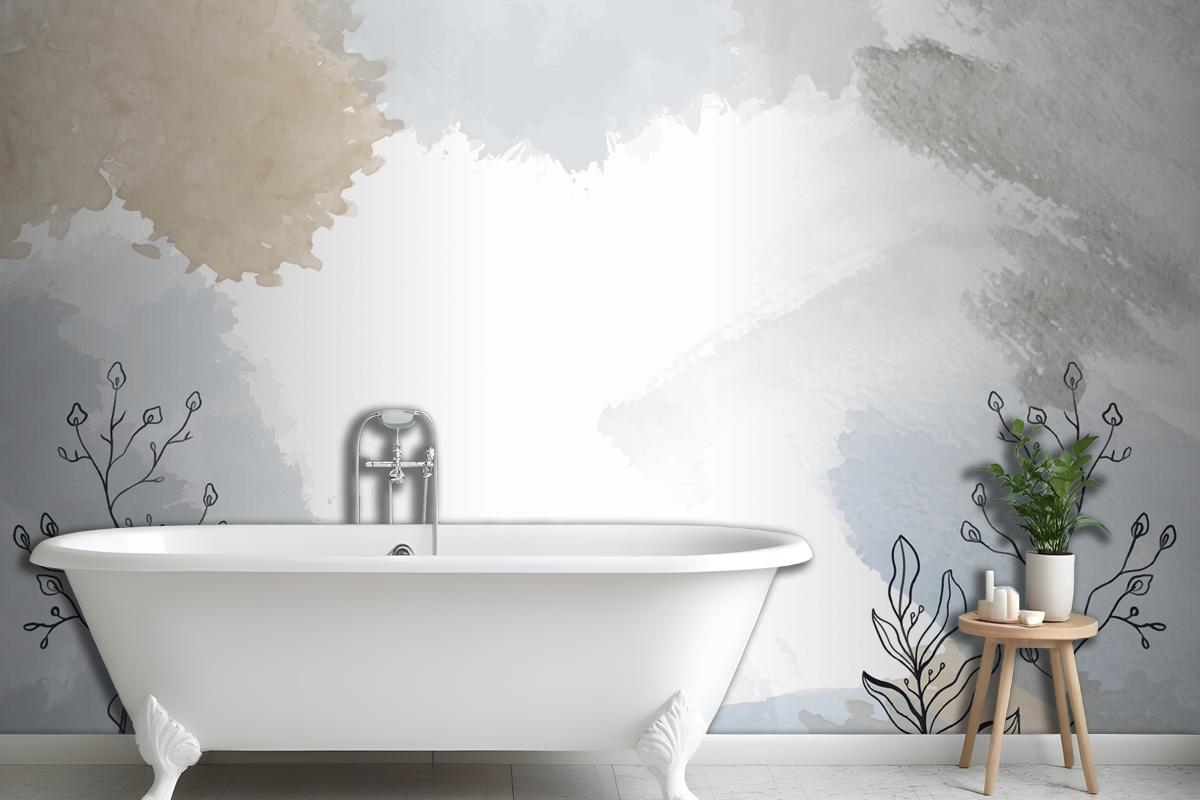 Watercolor Hand Drawn Background With Plants Wallpaper Mural