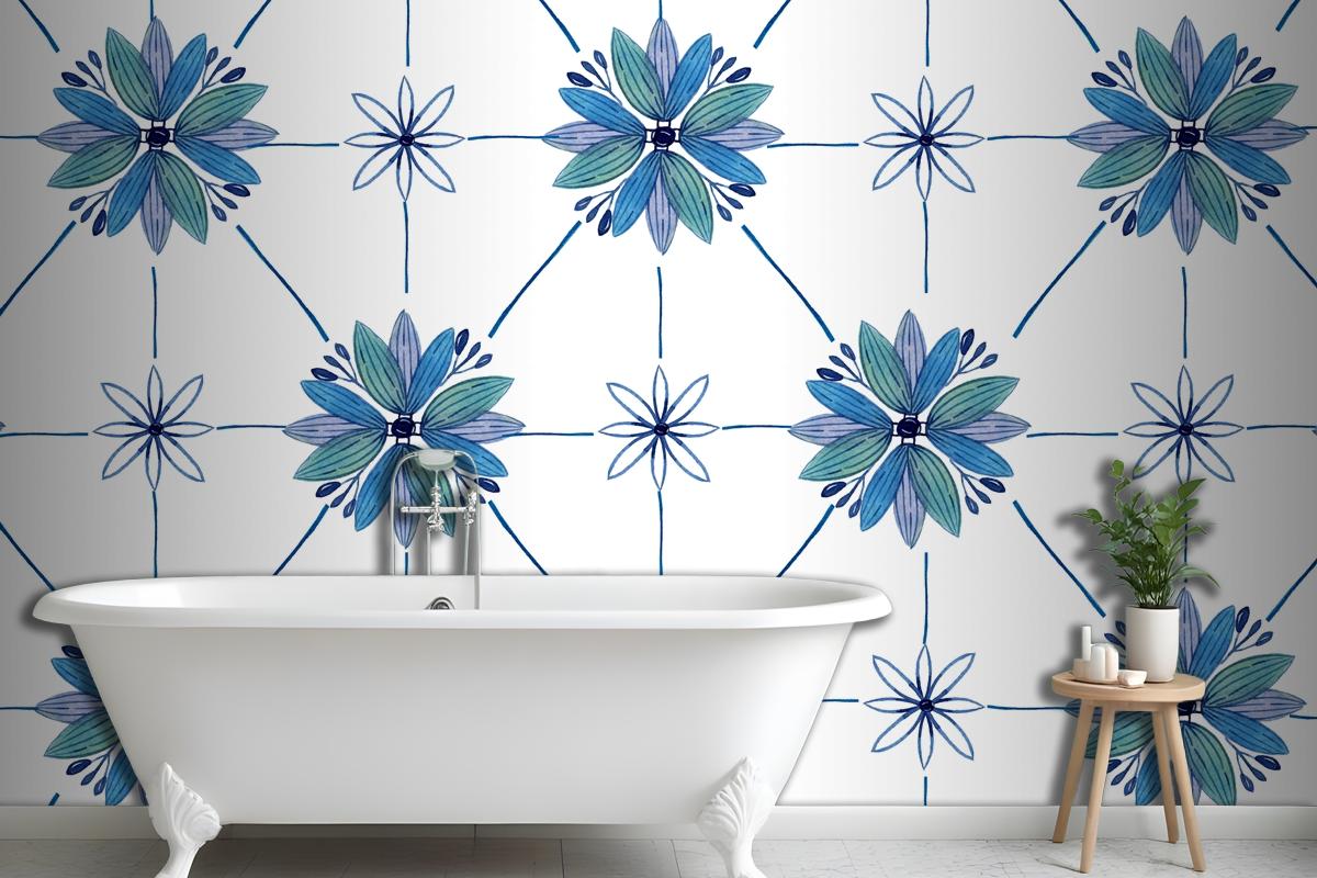 Watercolor Ornamental Flower Bathroom Wallpaper Mural