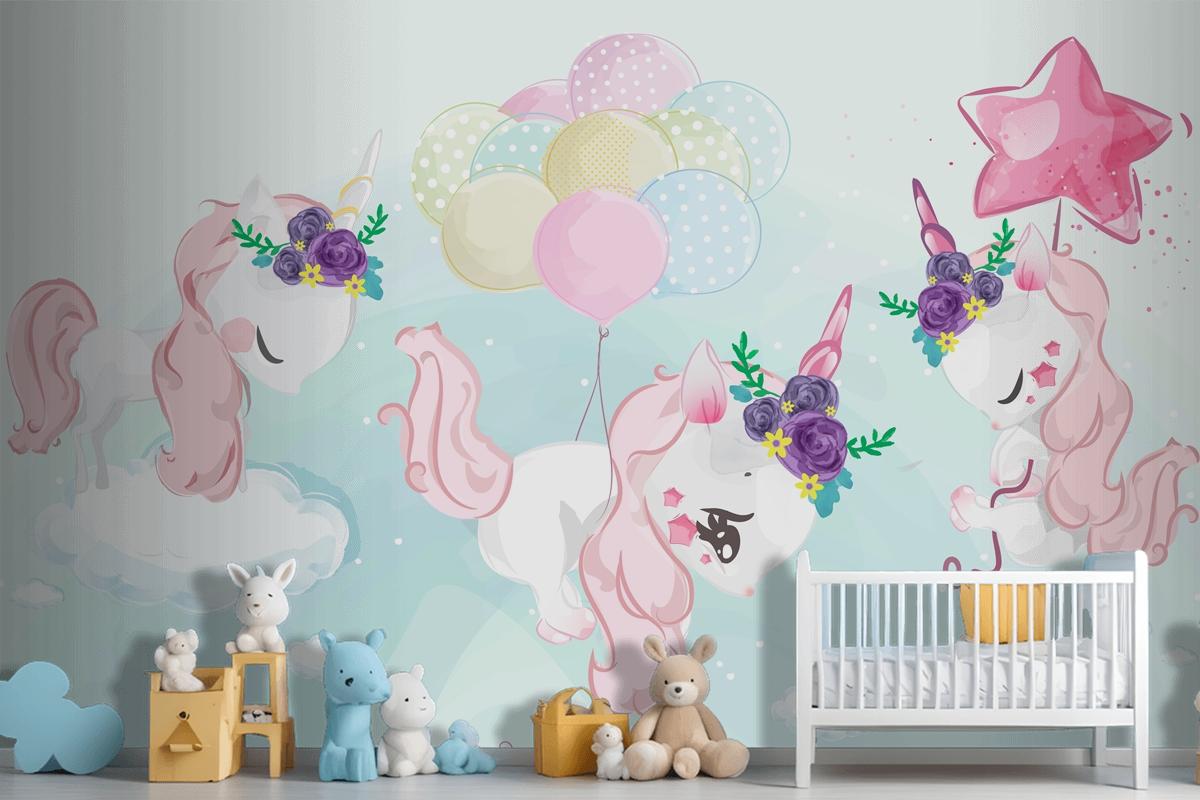 A Cute Little Unicorn In Colorful Watercolor Style Wallpaper Mural