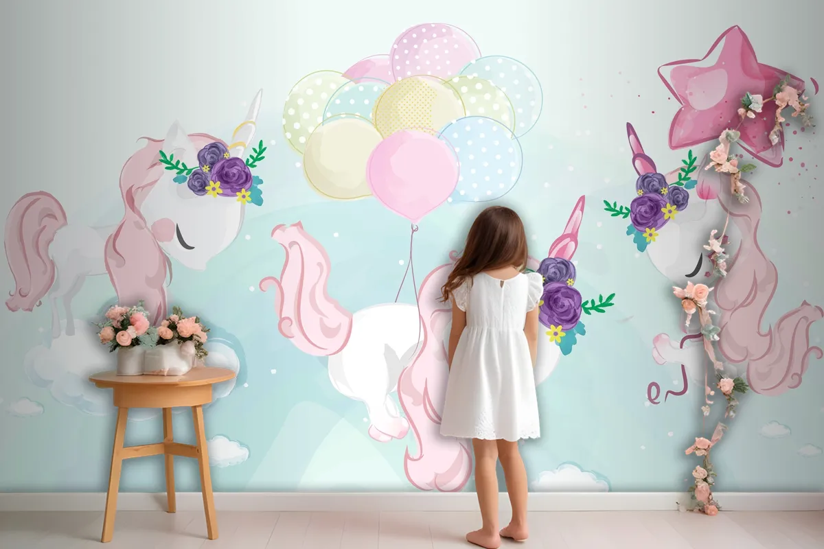 A Cute Little Unicorn In Colorful Watercolor Style Wallpaper Mural