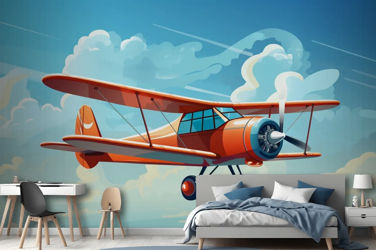 A Drawing Of A Red Airplane With The Words Quot The Propeller Quot On The Front Wallpaper Mural