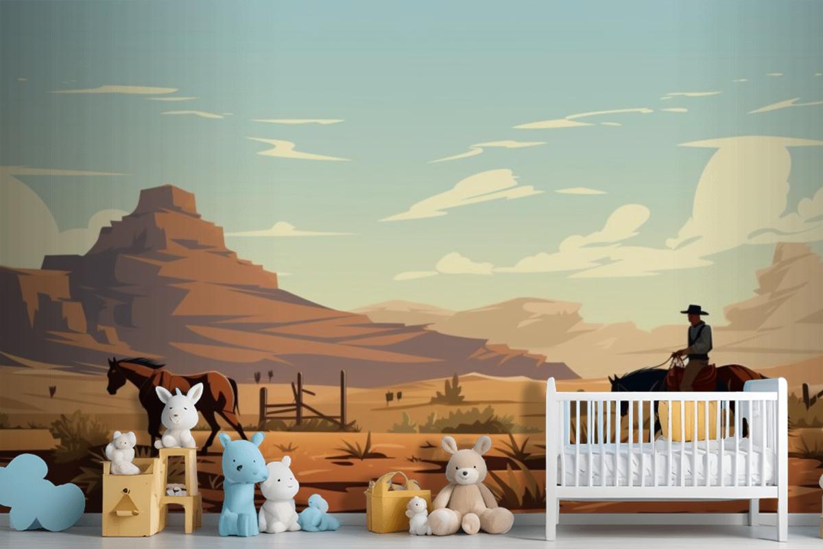 A Man Riding A Horse In The Desert Wallpaper Mural