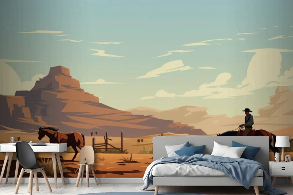 A Man Riding A Horse In The Desert Wallpaper Mural