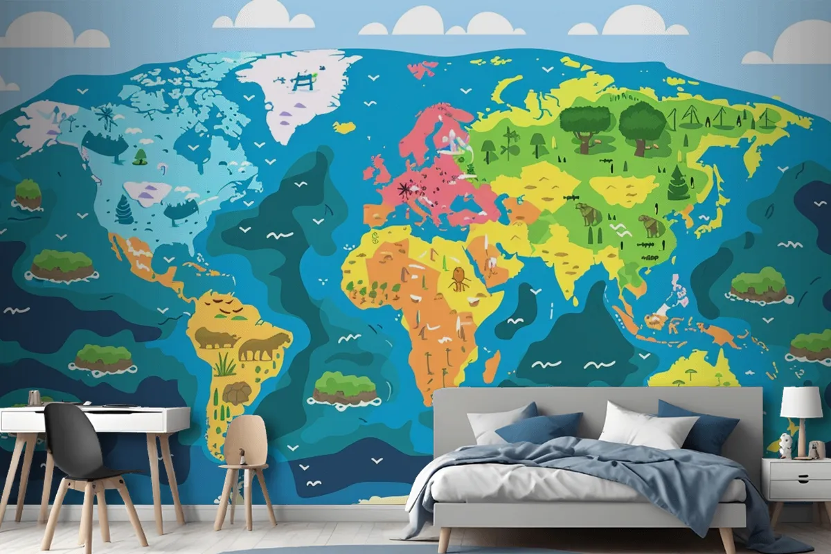 A Map Of The World With The Words Quot Earth Quot On It Wallpaper Mural