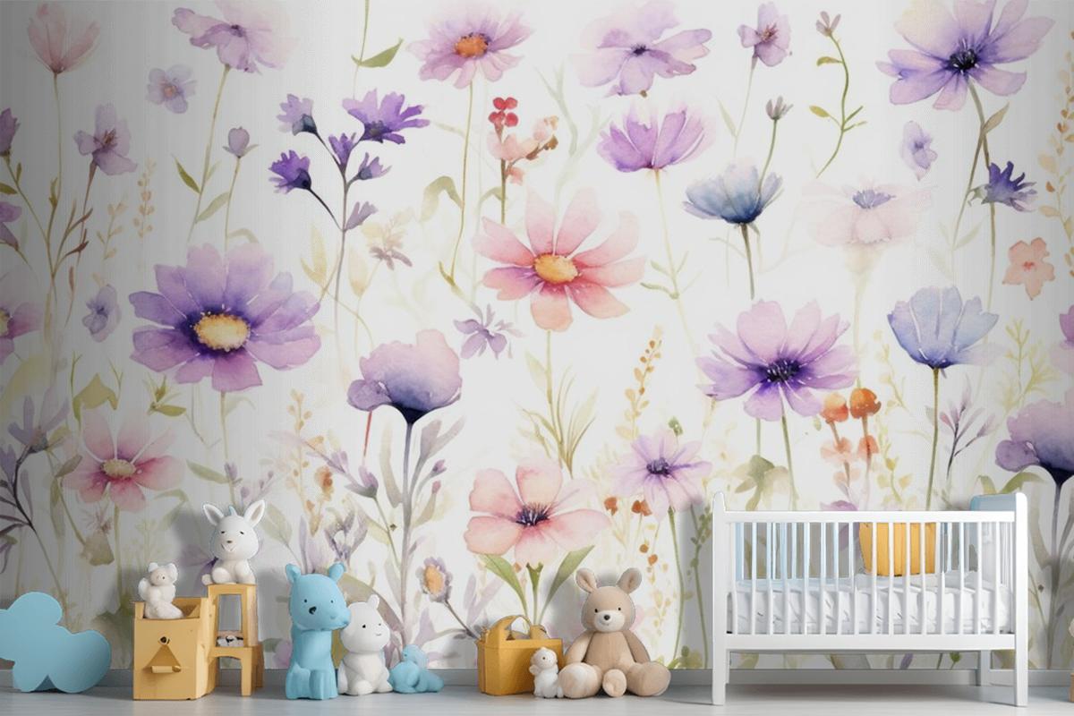 A Painting Of A Bunch Of Flowers On A White Background Wallpaper Mural