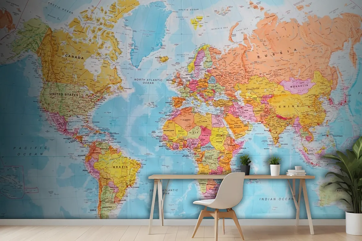 A Political Map Of The World Wallpaper Mural