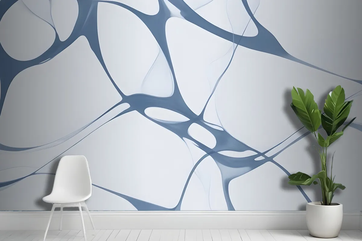 Abstract Blue And White Pattern With Organic Flowing Shapes Wallpaper Mural