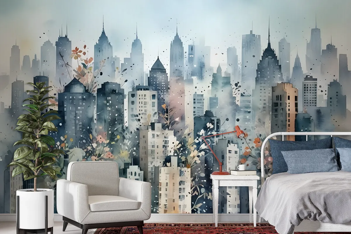 Abstract City Landscape Wallpaper Mural