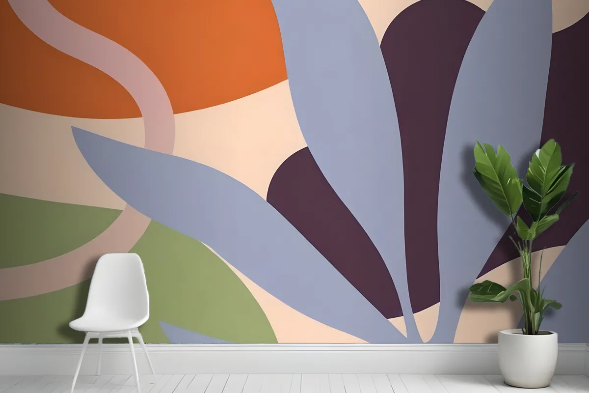 Abstract Colorful Shapes And Forms In Shades Of Orange Purple Gray And Green Wallpaper Mural