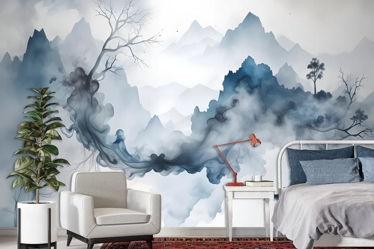 Abstract Colorful Smoke With Tree Wallpaper Mural