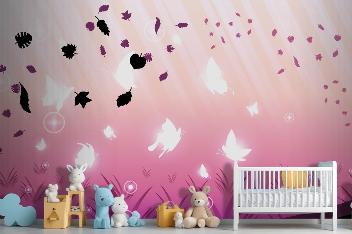 Abstract Dark Background With Butterflies Insects Glow Light Shine Flashes Wallpaper Mural