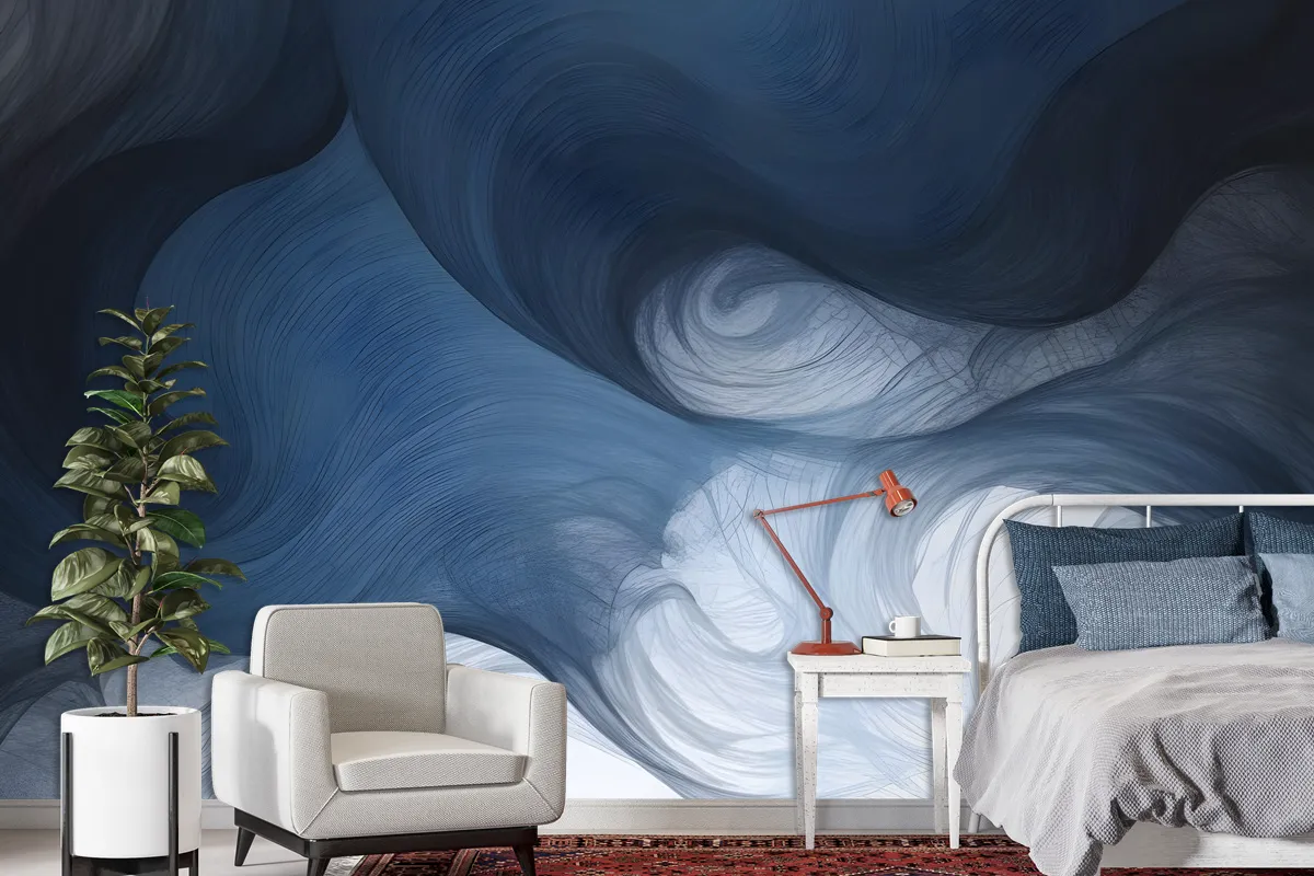 Abstract Dark Blue Brush Wallpaper Mural