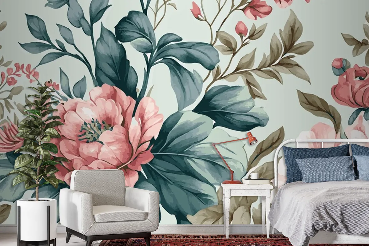 Abstract Floral Art Template Botanical Watercolor Wallpaper Mural