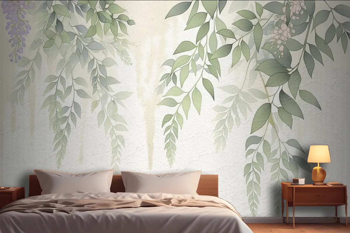 Abstract Hand Drawn Nostalgic Plant Leaves Oil Painting Art Wallpaper Mural