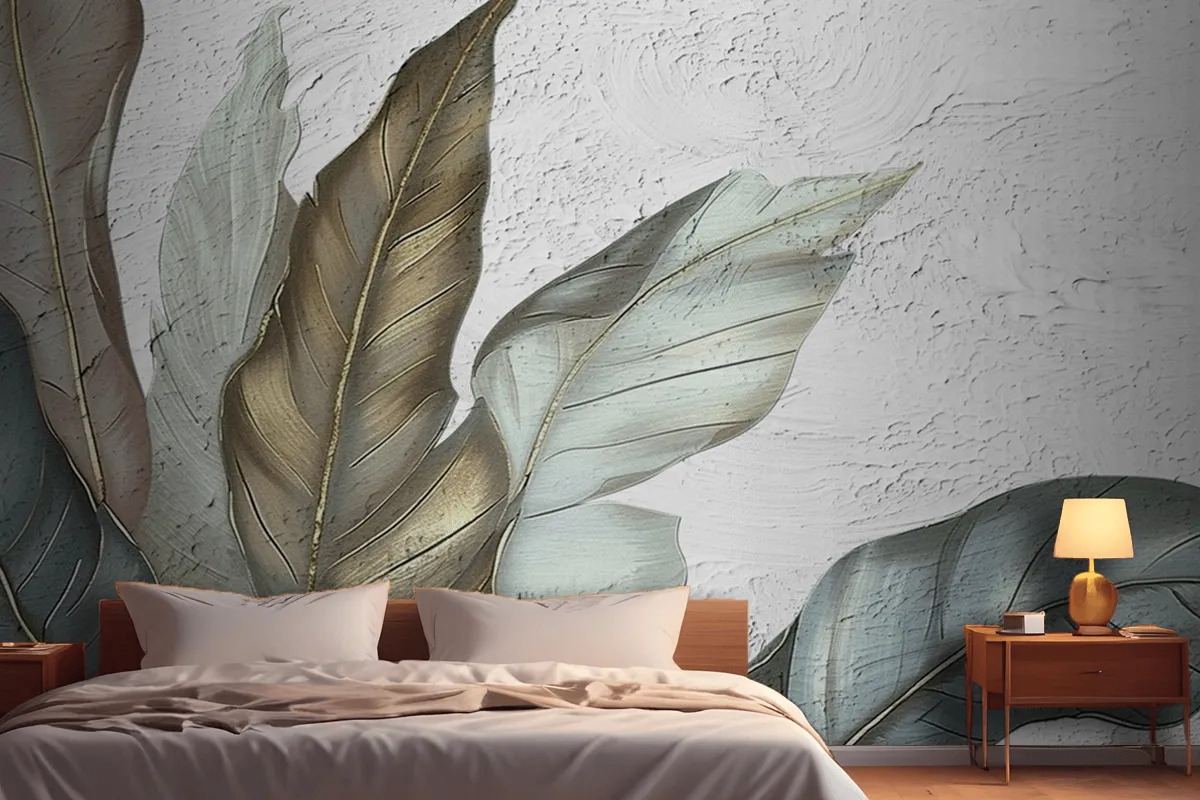 Abstract Handpainted Nostalgic Leaves Oil Painting Art Hanging Picture Wallpaper Mural