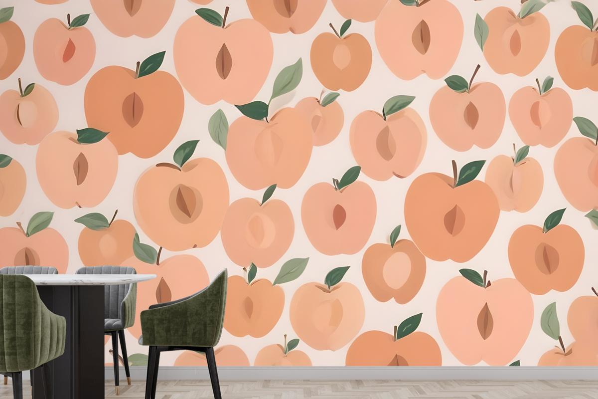 Abstract Modern Peach Fruit Repeat Pattern Wallpaper