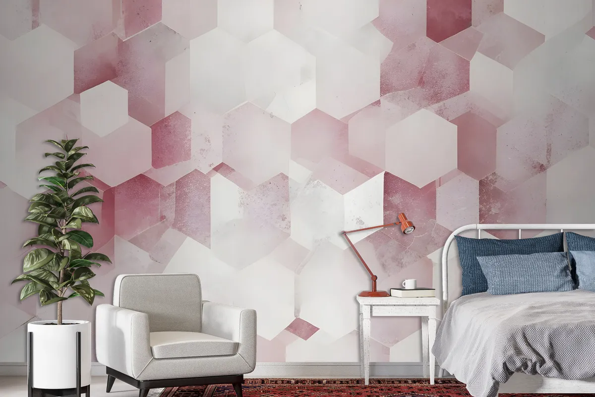 Abstract Pink Geometric Pattern Wallpaper Mural