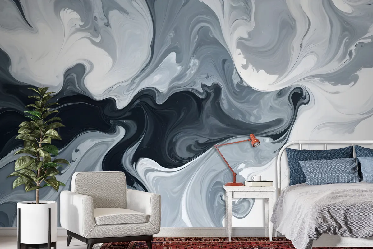 Abstract Watercolor Style Dark Marble Wallpaper Mural