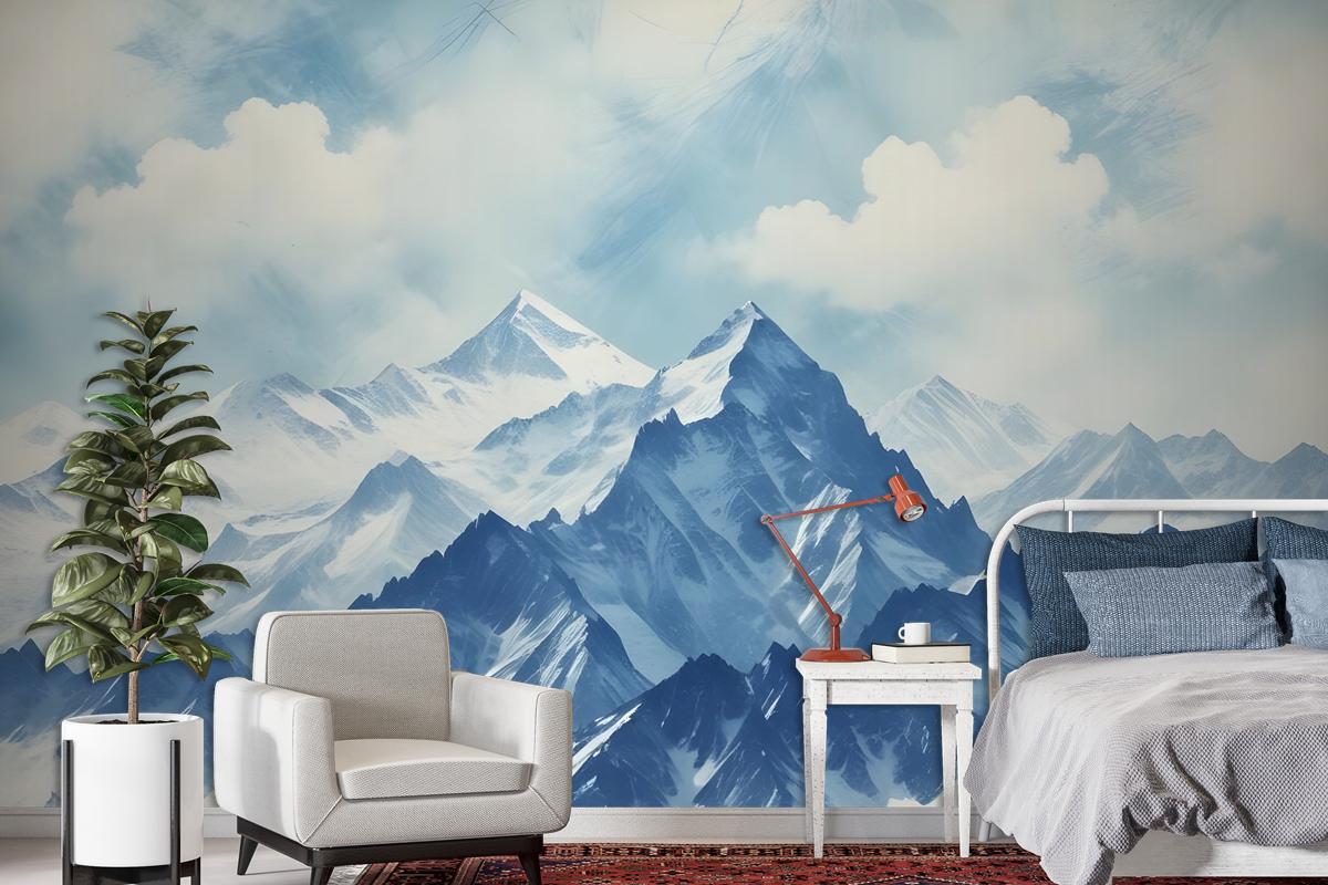 Acrylic Blue Mountain Landscape Wallpaper Mural