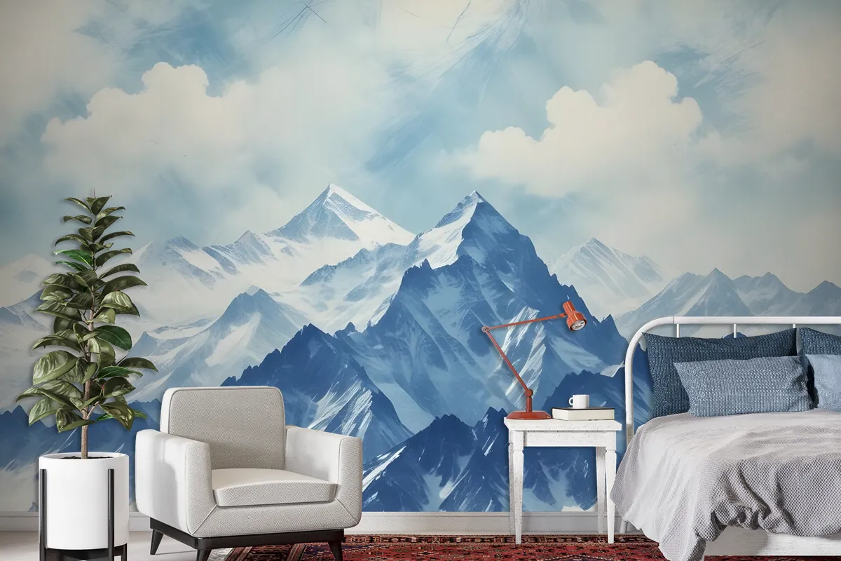 Acrylic Blue Mountain Landscape Wallpaper Mural